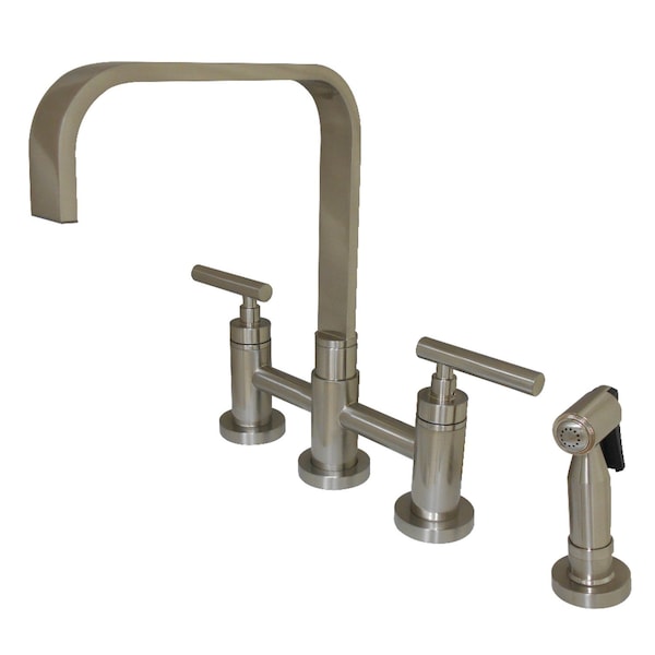 Kingston Brass Manhattan 2-Handle Kitchen Faucet W/ Brass Side Sprayer, Nickel KS8258CMLBS - main